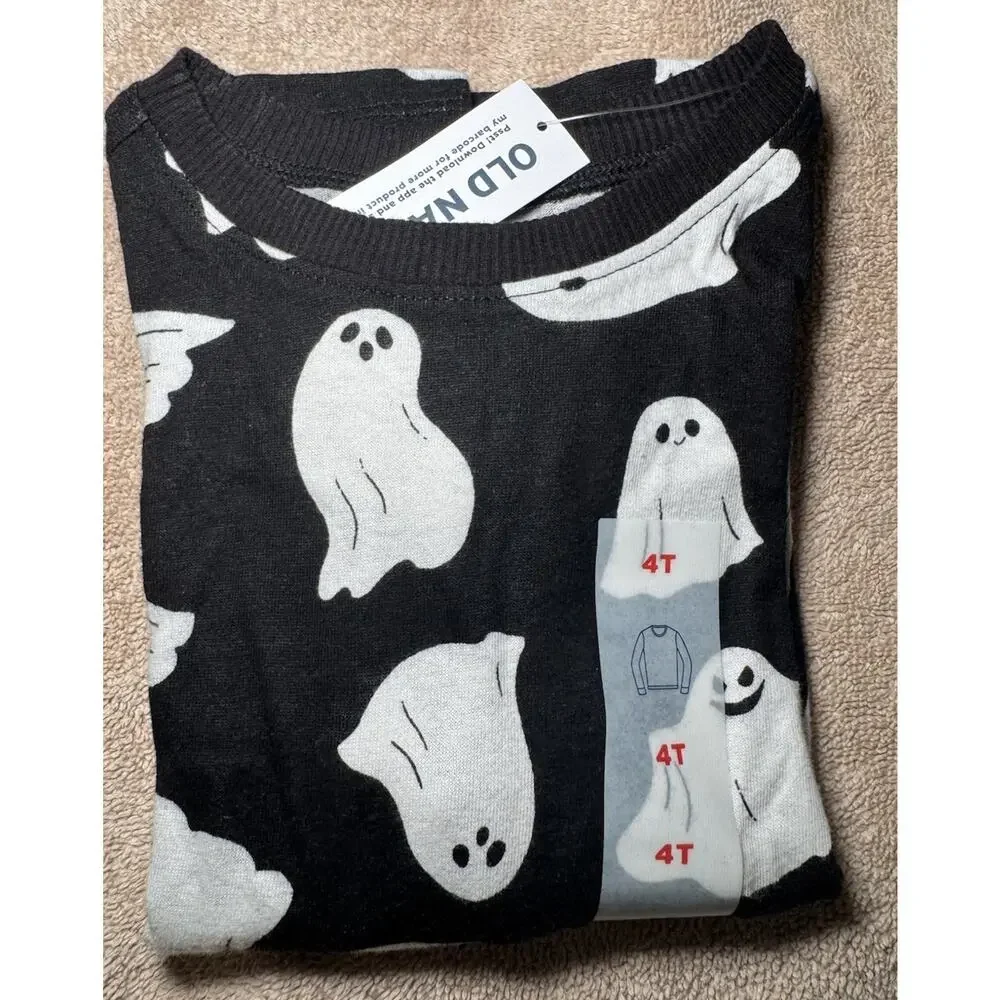 Old Navy Long Sleeve T-Shirt Unisex Size 4T Black with Ghost Graphic Print NWT